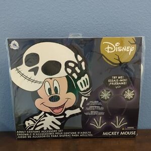 Disney Parks Mickey Mouse Skeleton Costume Accessory Set ( Headband/ Gloves NEW